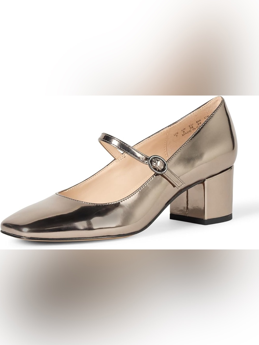 🩶✨ The Drop Aoki Heeled Mary Jane Pumps | Pewter Patent | Square Toe | 2” Heel